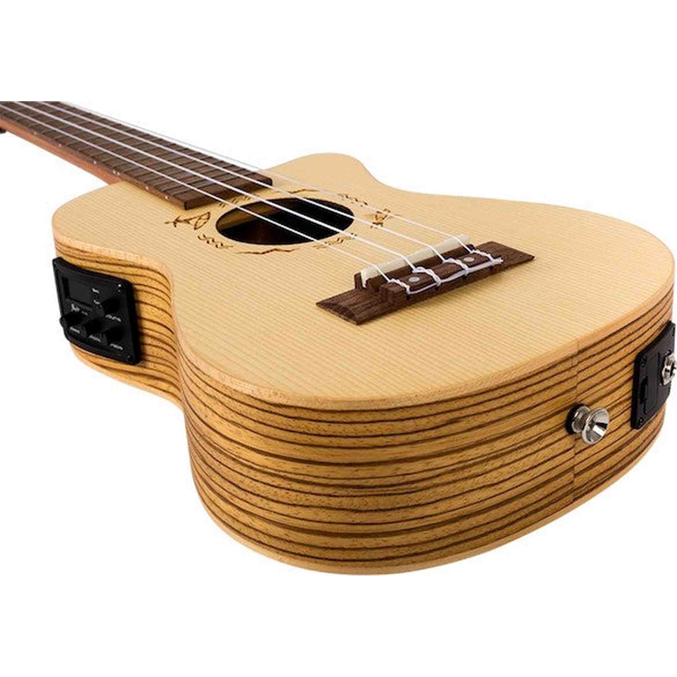 Flight DUC328 CEQ Elektrisch-Akoestische Concert Ukulele met Cutaway, Engelmann Spruce Top en Zebrawood Body