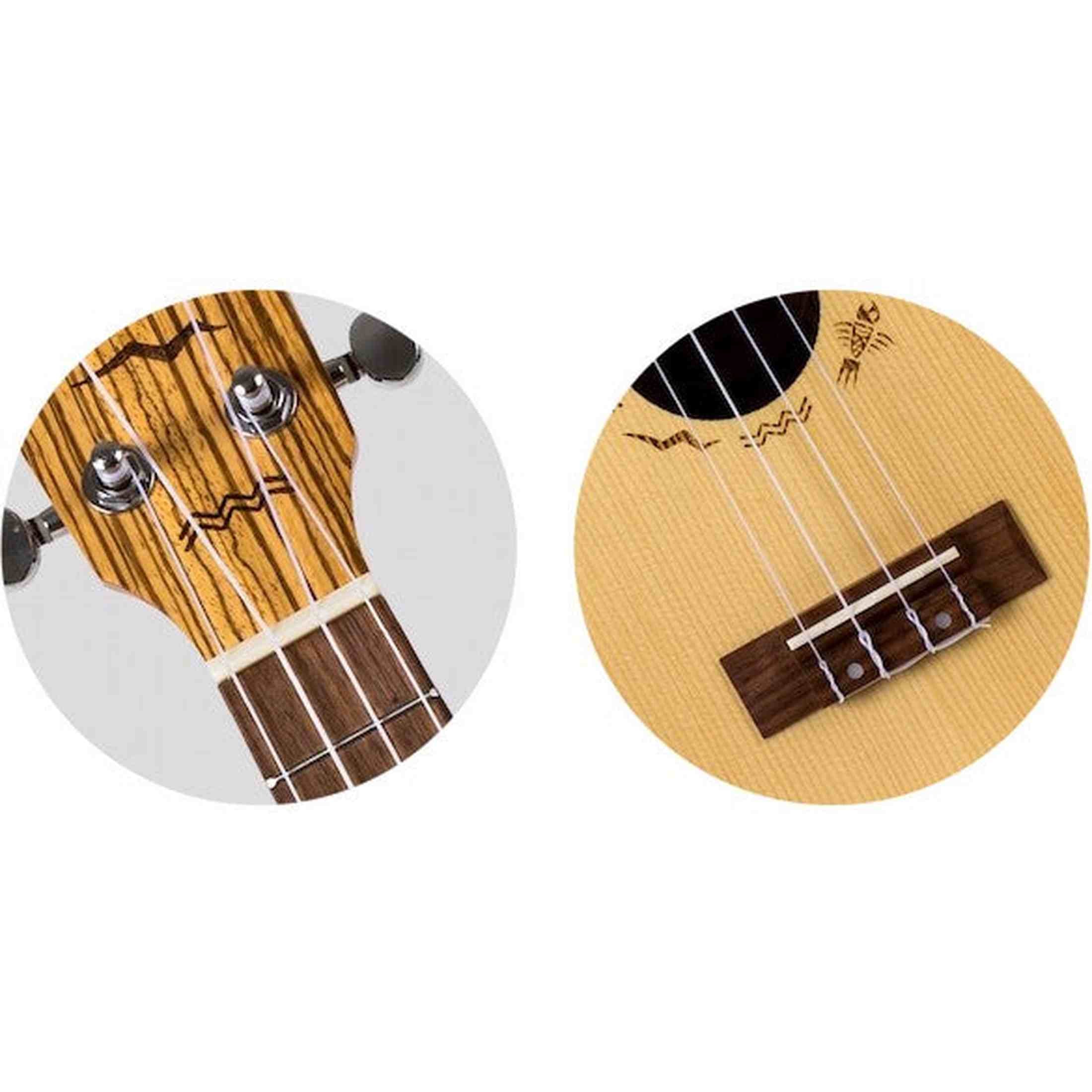 Flight DUC328 CEQ Elektrisch-Akoestische Concert Ukulele met Cutaway, Engelmann Spruce Top en Zebrawood Body