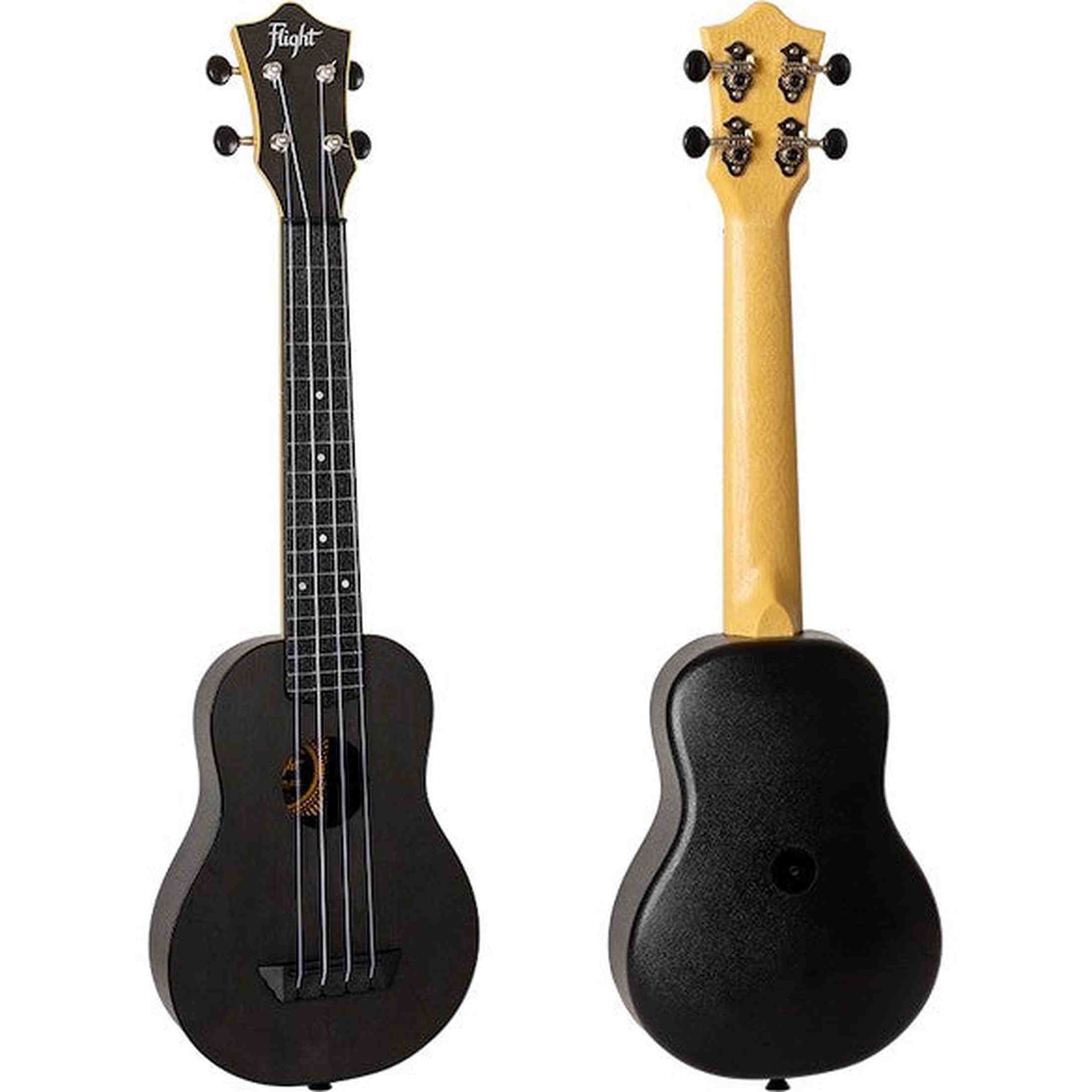 Flight TUSL-35 BK Soprano Longneck Ukulele Zwart met Linden Top, ABS Body en Aquila Snaren