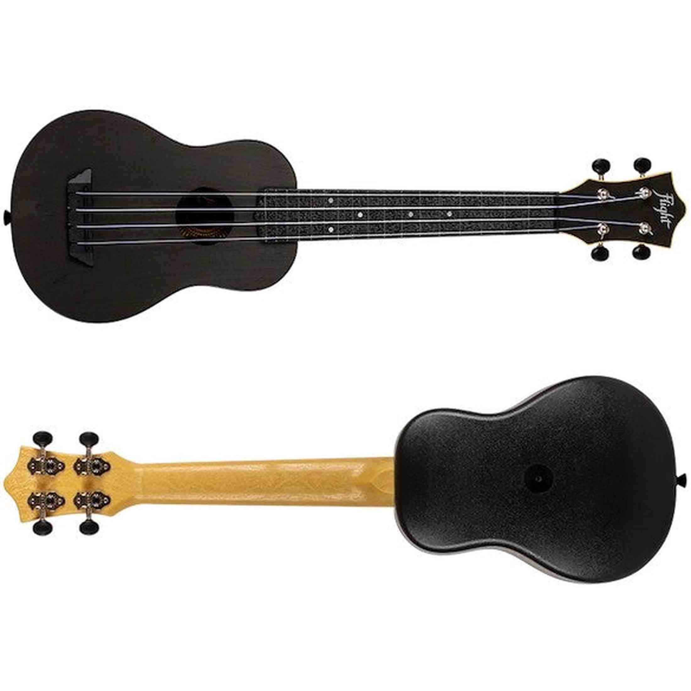 Flight TUSL-35 BK Soprano Longneck Ukulele Zwart met Linden Top, ABS Body en Aquila Snaren