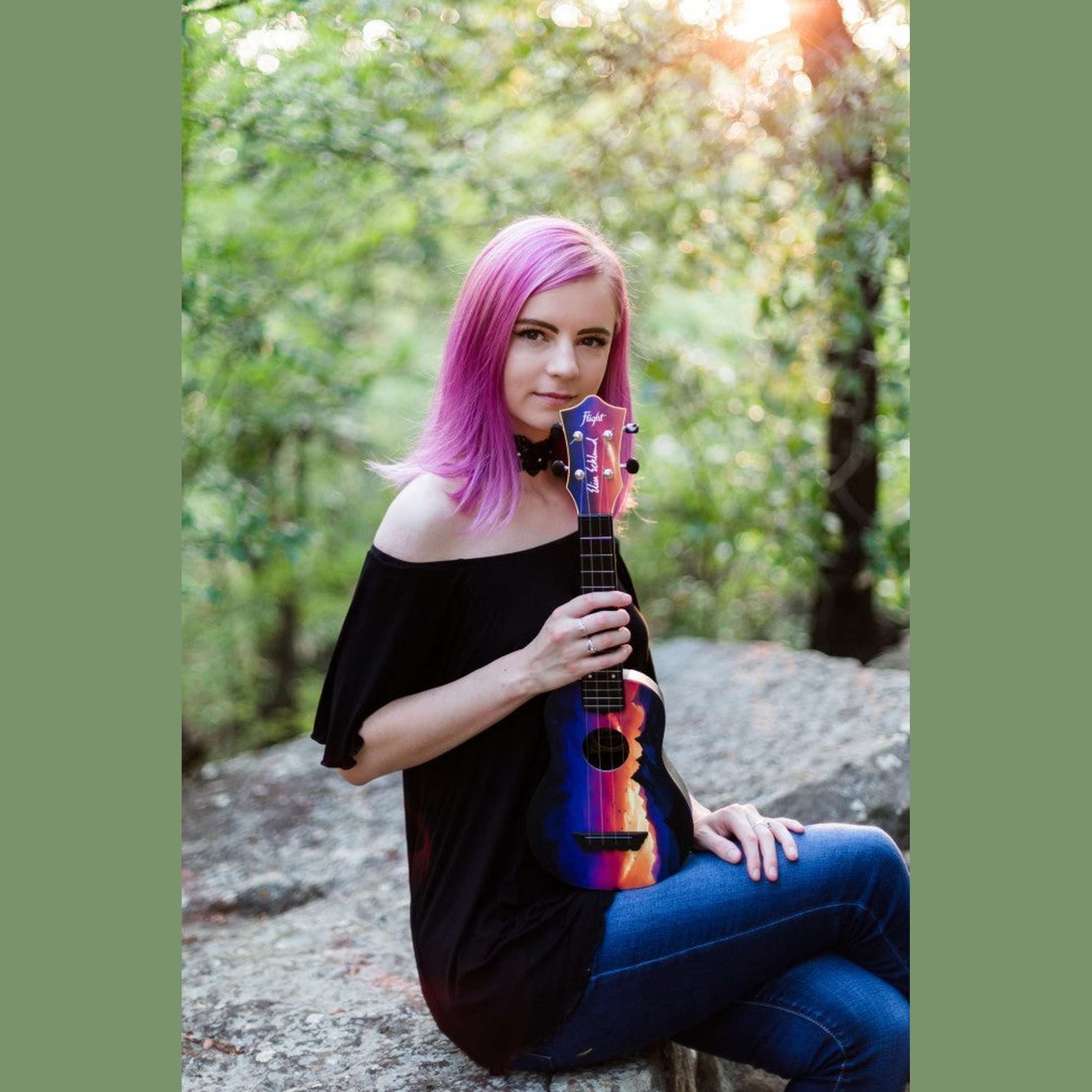 Flight TUSL-EE Sunset Elise Ecklund Signature Soprano Longneck Ukulele met Linden Top, ABS Body en Aquila Sugar Snaren