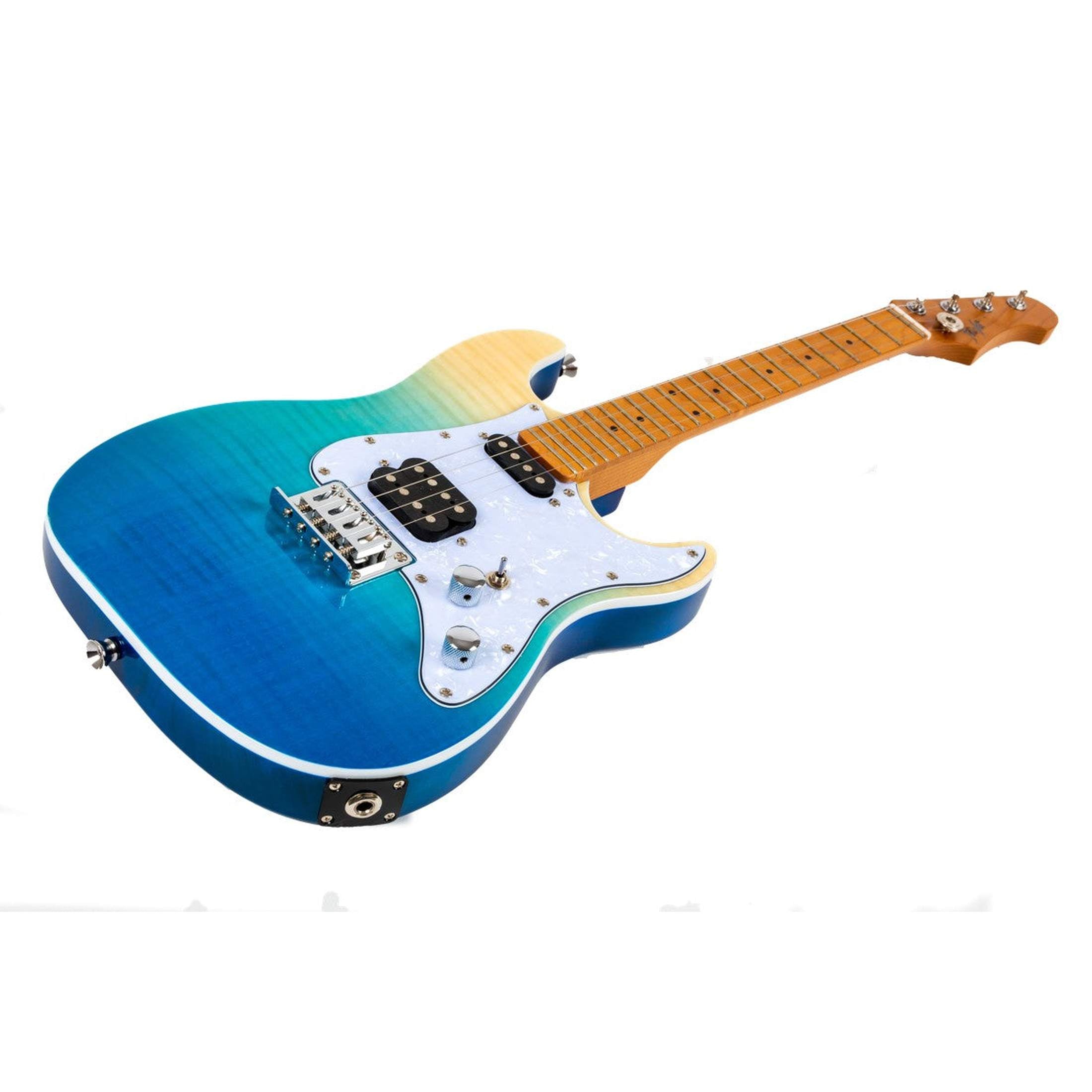 Flight Pathfinder Tenor TBL Elektrische Tenor Ukulele met Flame Maple Top en Transparent Blue Afwerking
