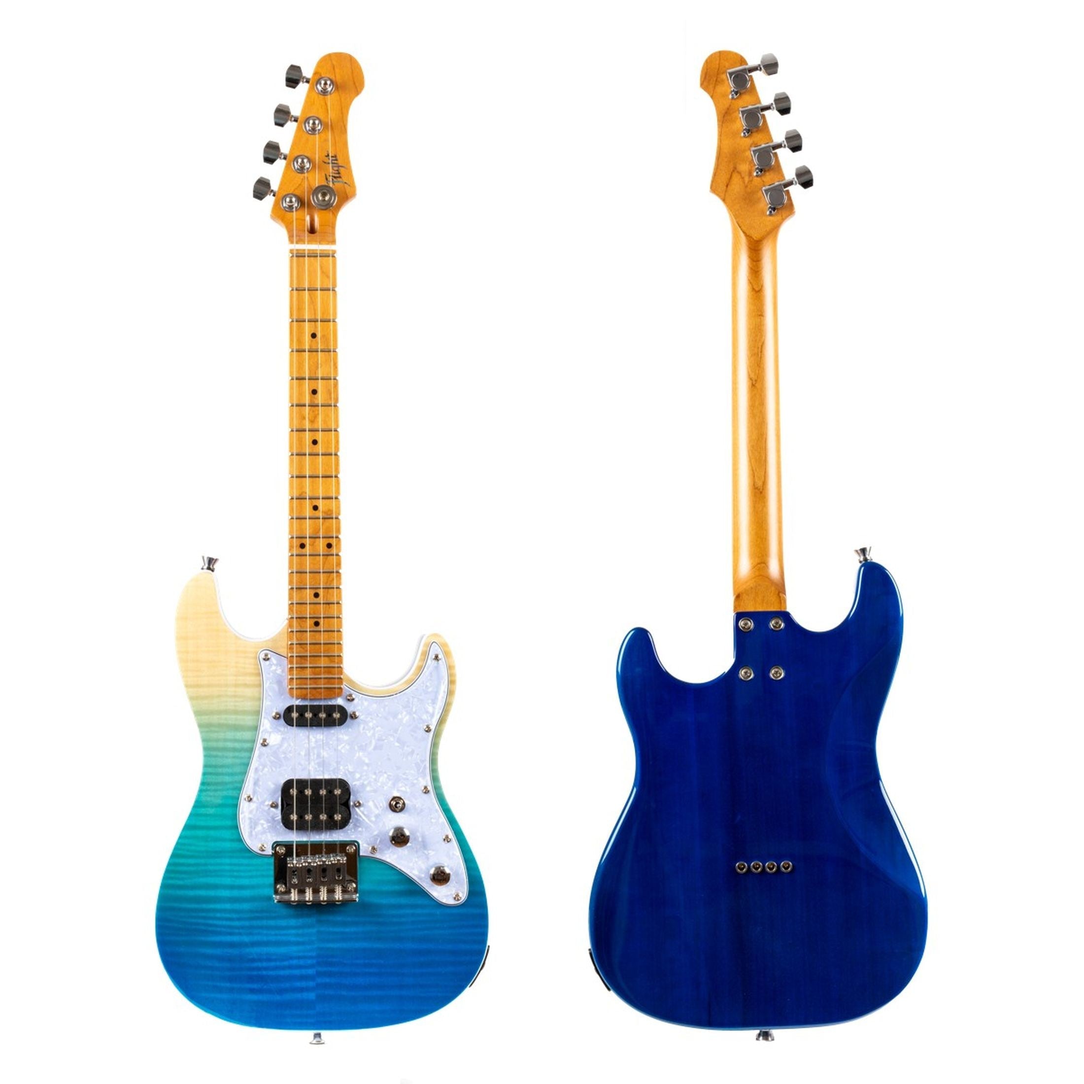 Flight Pathfinder Tenor TBL Elektrische Tenor Ukulele met Flame Maple Top en Transparent Blue Afwerking