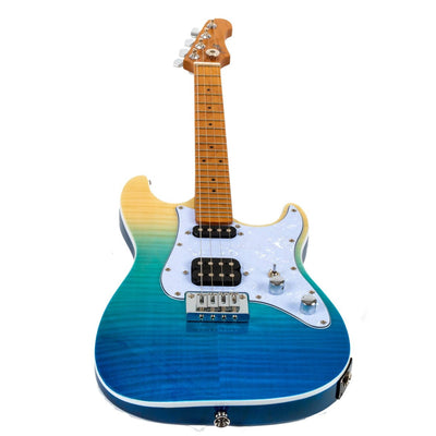 Flight Pathfinder Tenor TBL Elektrische Tenor Ukulele met Flame Maple Top en Transparent Blue Afwerking