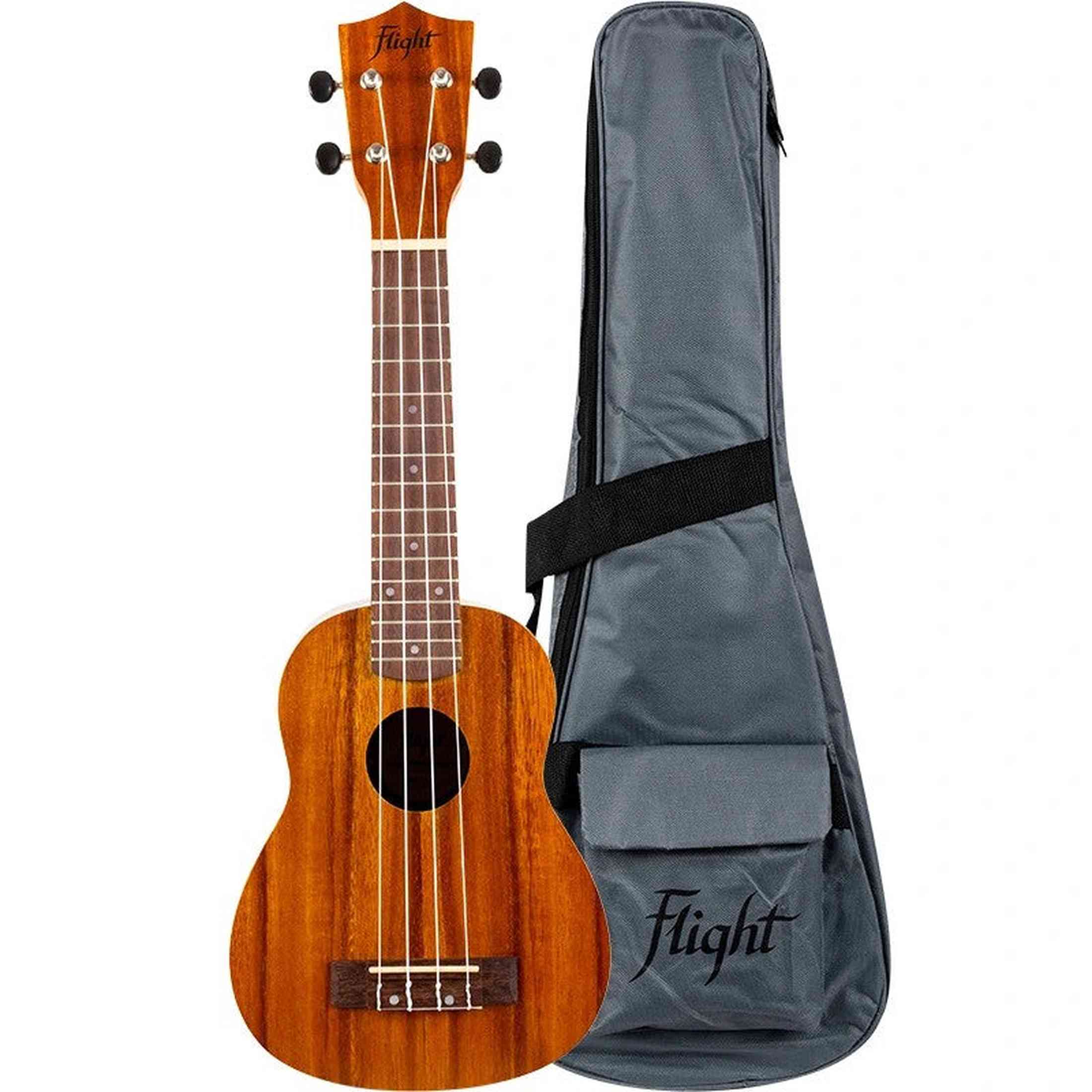 Flight NUS250 Soprano Ukulele met Gelamineerd Acacia Body, 38 mm Topkam en Gigbag