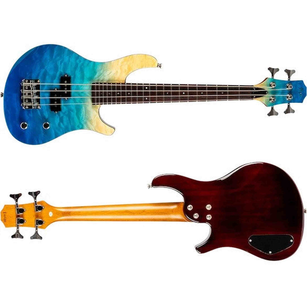 Flight Mini Bass TBL Elektrische Mini Bass Ukulele met Quilted Maple Top, Alnico 5 P-Style Pickup en Roasted Maple Hals