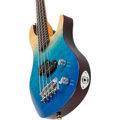Flight Mini Bass TBL Elektrische Mini Bass Ukulele met Quilted Maple Top, Alnico 5 P-Style Pickup en Roasted Maple Hals
