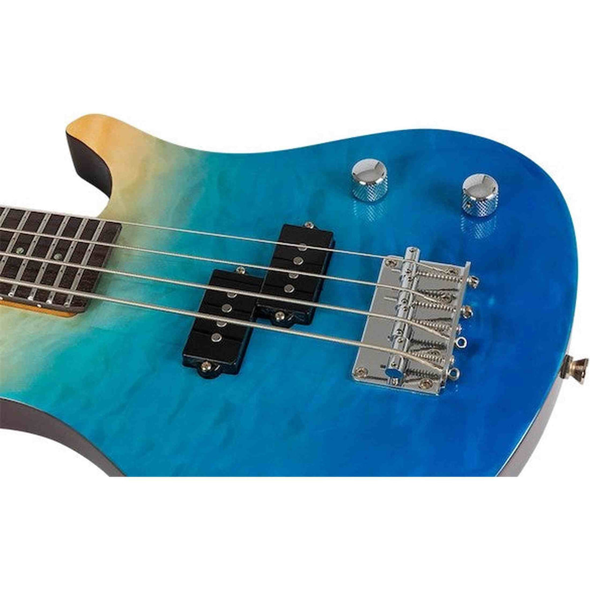Flight Mini Bass TBL Elektrische Mini Bass Ukulele met Quilted Maple Top, Alnico 5 P-Style Pickup en Roasted Maple Hals