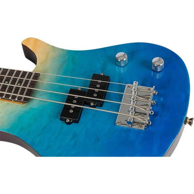 Flight Mini Bass TBL Elektrische Mini Bass Ukulele met Quilted Maple Top, Alnico 5 P-Style Pickup en Roasted Maple Hals