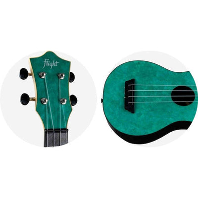 Flight TUS-65 EMERALD Soprano Ukulele met Linden Top, ABS Body en Emerald Green Afwerking