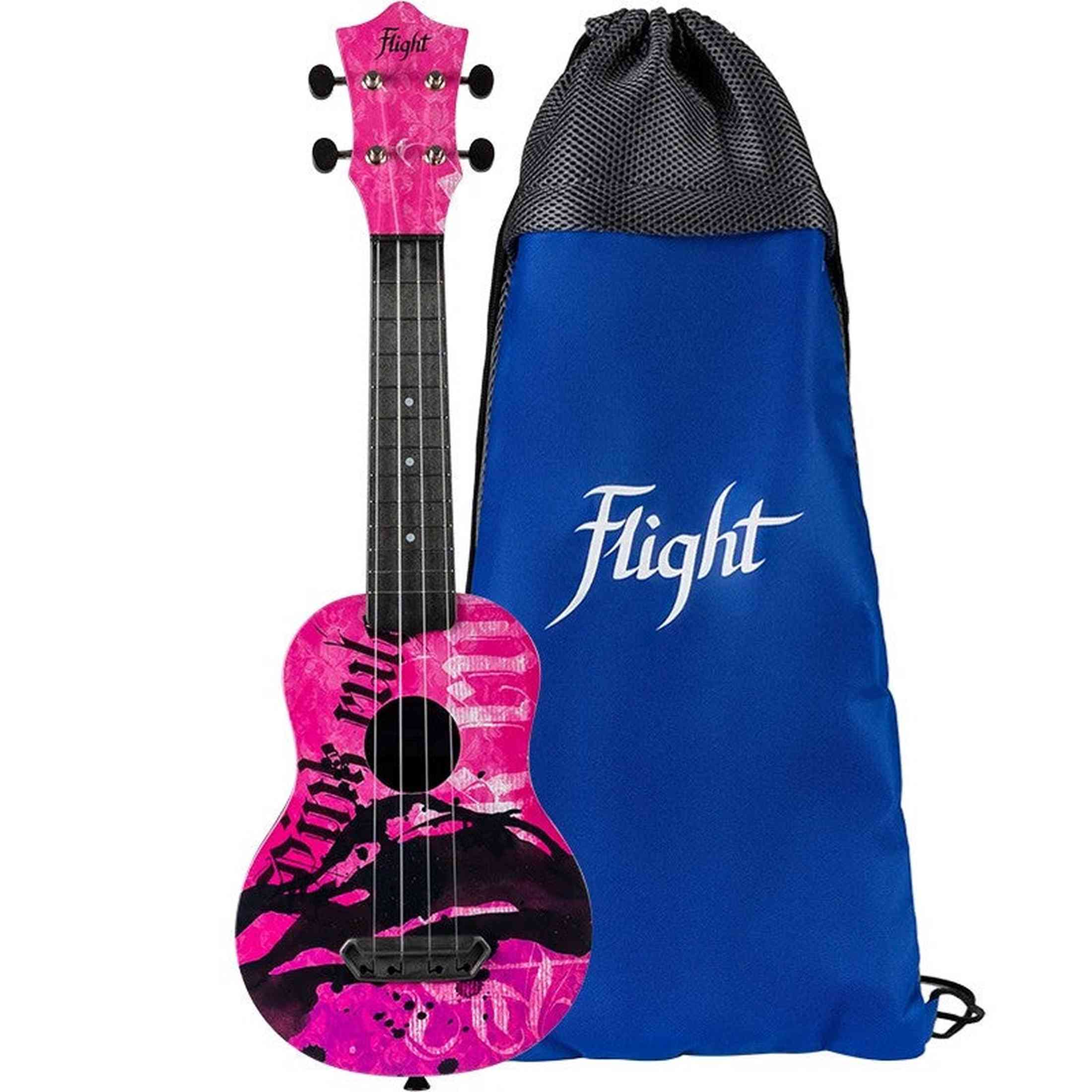 Flight UTS-40 PINK RULES Ultra Travel Soprano Ukulele met Polycarbonate Body en Fluorocarbon Snaren