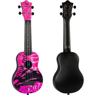 Flight UTS-40 PINK RULES Ultra Travel Soprano Ukulele met Polycarbonate Body en Fluorocarbon Snaren