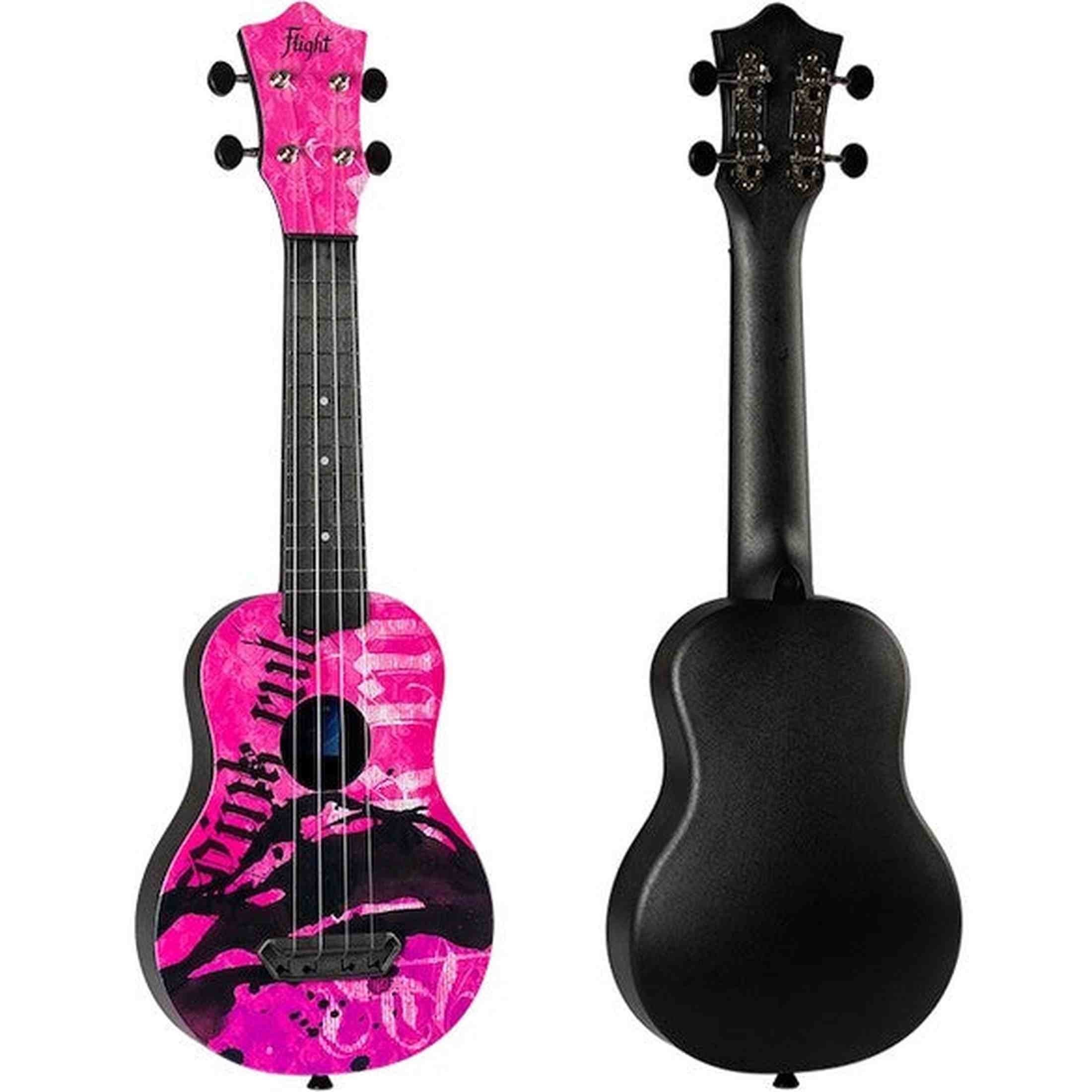 Flight UTS-40 PINK RULES Ultra Travel Soprano Ukulele met Polycarbonate Body en Fluorocarbon Snaren