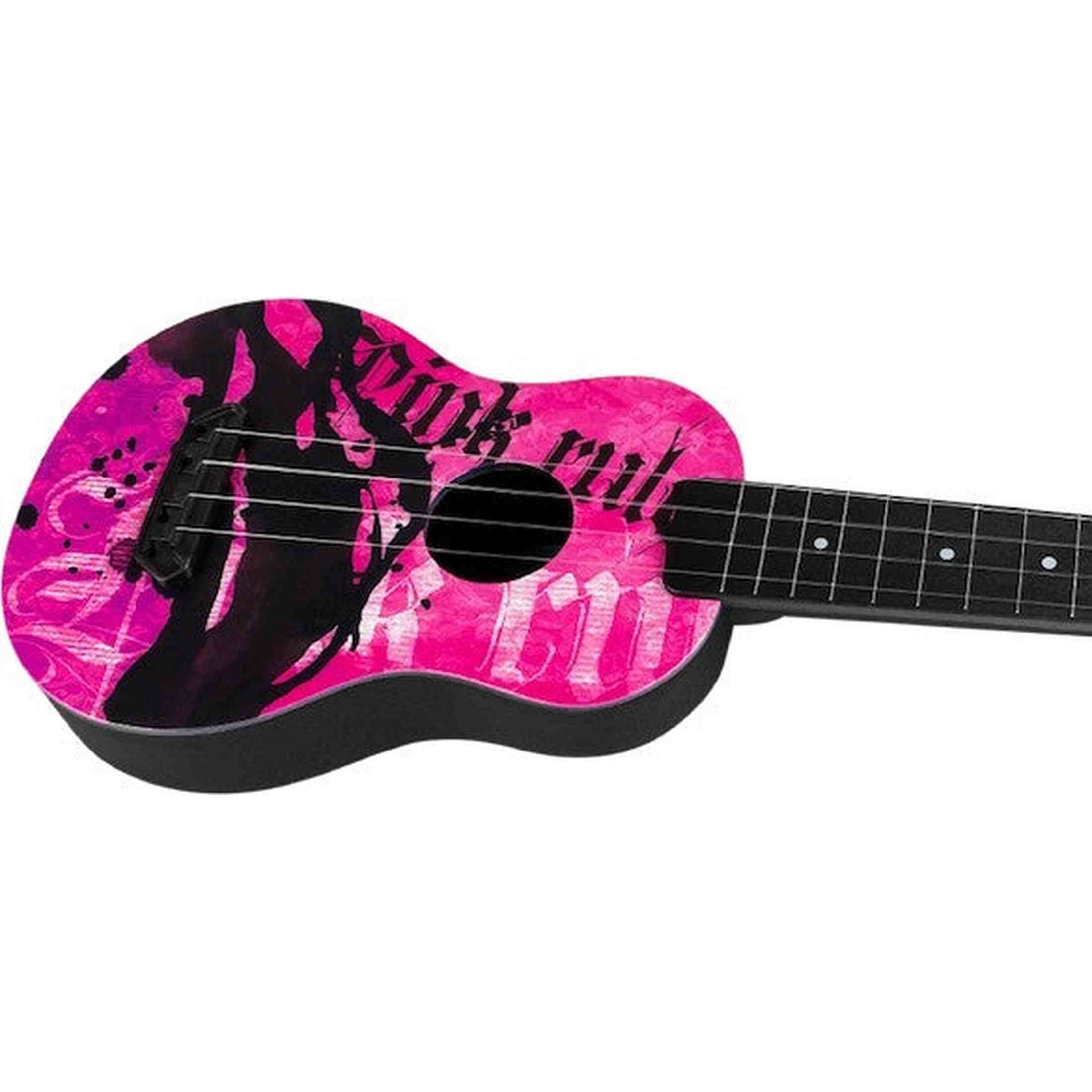 Flight UTS-40 PINK RULES Ultra Travel Soprano Ukulele met Polycarbonate Body en Fluorocarbon Snaren