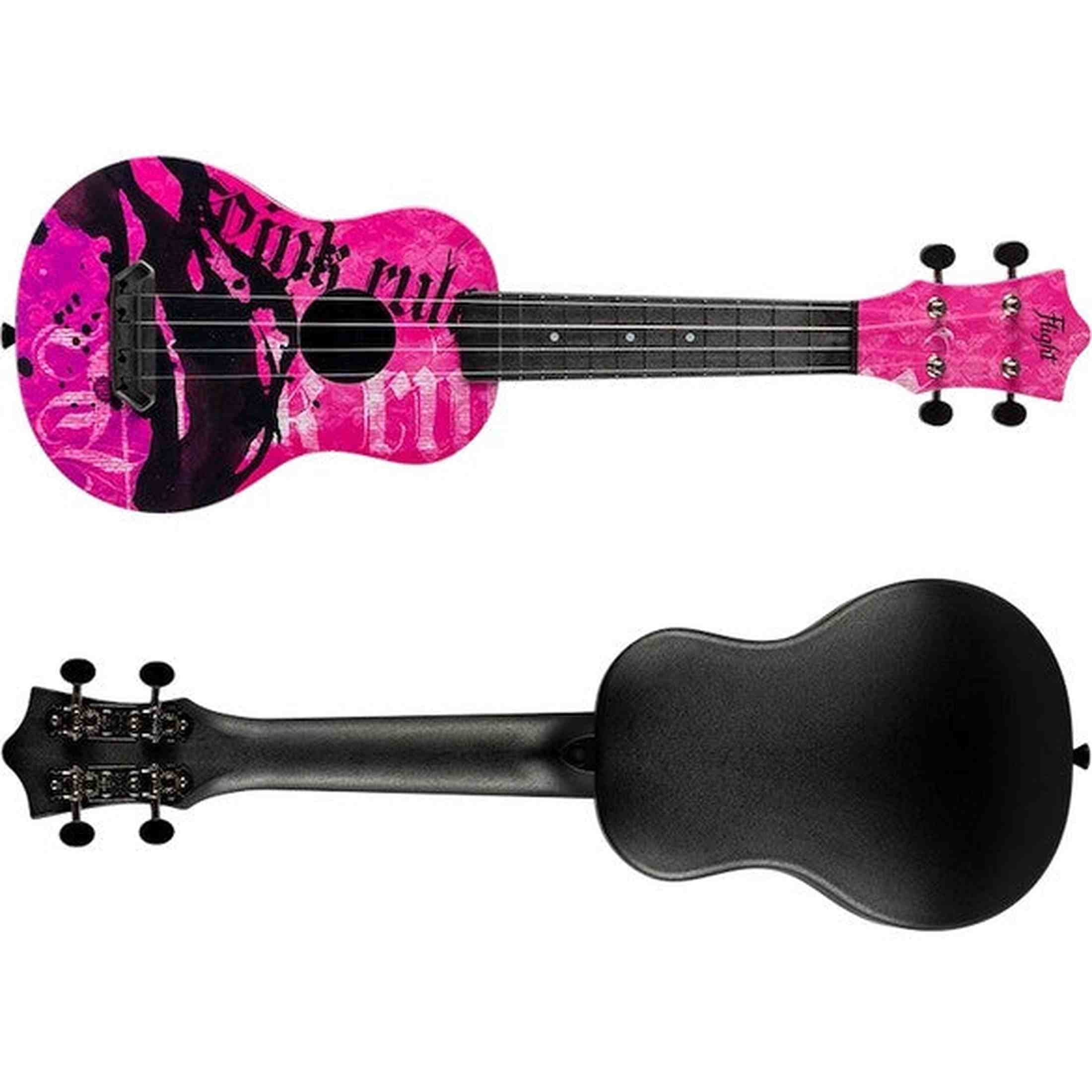 Flight UTS-40 PINK RULES Ultra Travel Soprano Ukulele met Polycarbonate Body en Fluorocarbon Snaren