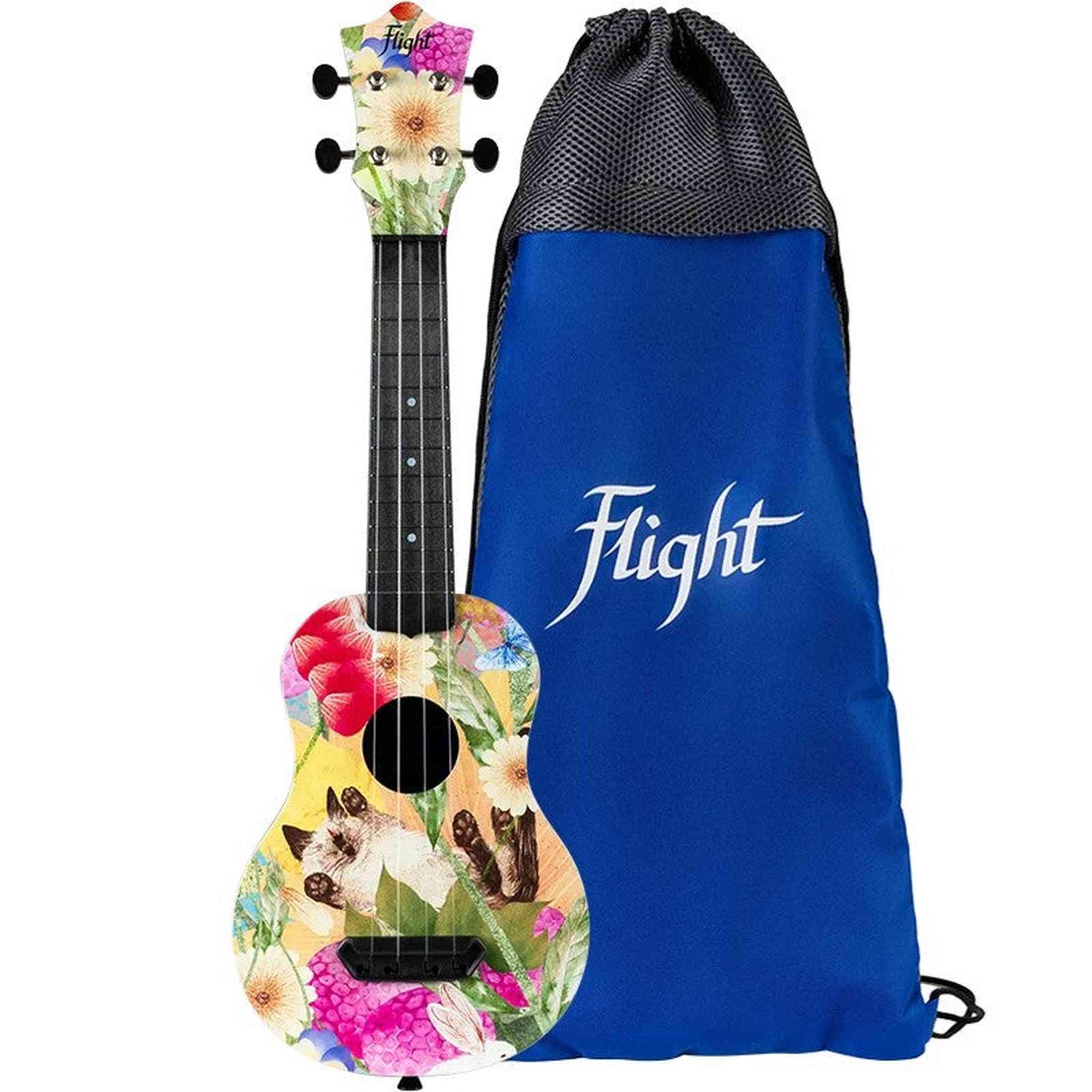 Flight UTS-42 SUMMER CAT Ultra Travel Soprano Ukulele met Polycarbonate Body en Fluorocarbon Snaren