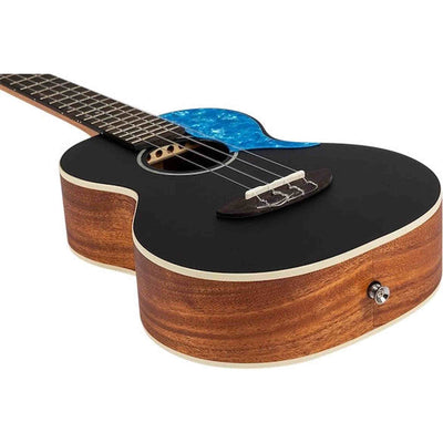 Flight Iris Tenor BK Ukulele met Solid Spruce Top, Mahogany Body en Zwarte Afwerking