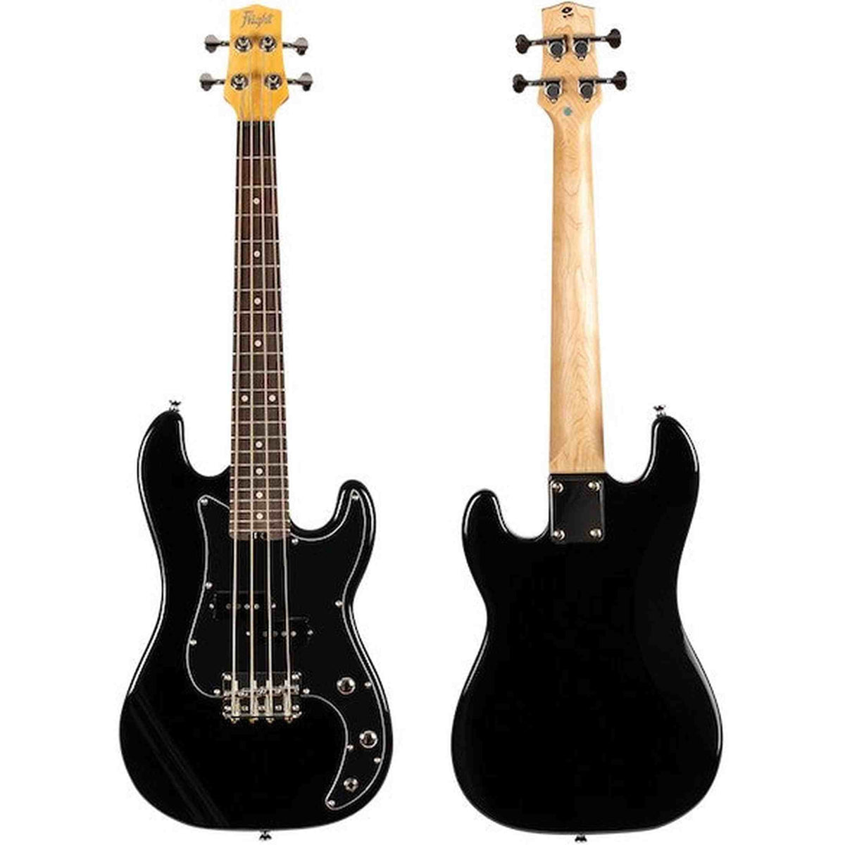 Flight Mini Bass Lite BK Elektrische Mini Bas Ukulele Zwart met Poplar Body en Alnico 5 P-Style Pickup