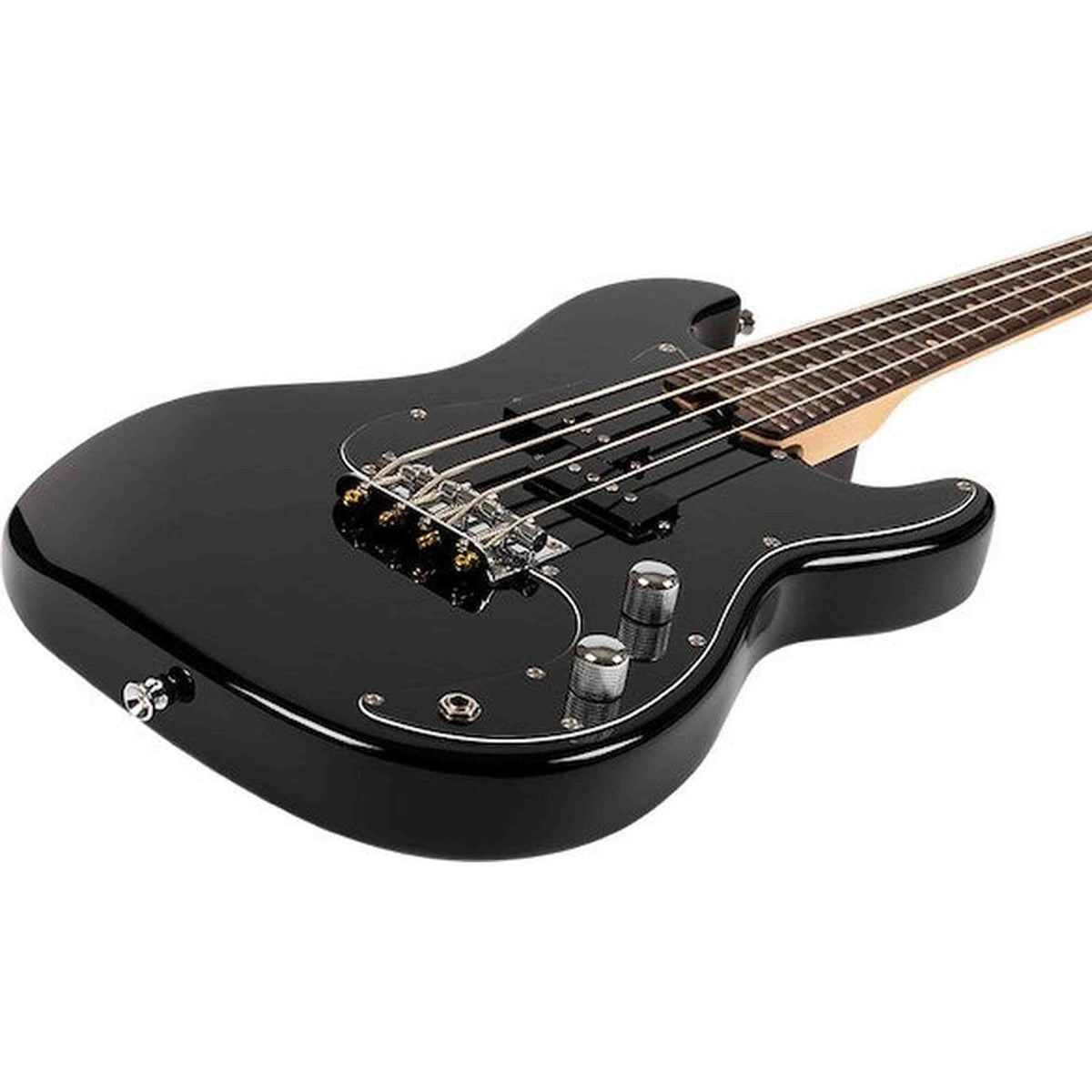 Flight Mini Bass Lite BK Elektrische Mini Bas Ukulele Zwart met Poplar Body en Alnico 5 P-Style Pickup