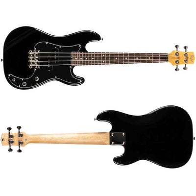 Flight Mini Bass Lite BK Elektrische Mini Bas Ukulele Zwart met Poplar Body en Alnico 5 P-Style Pickup