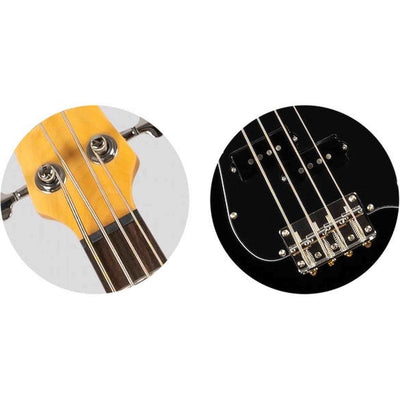 Flight Mini Bass Lite BK Elektrische Mini Bas Ukulele Zwart met Poplar Body en Alnico 5 P-Style Pickup
