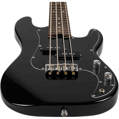 Flight Mini Bass Lite BK Elektrische Mini Bas Ukulele Zwart met Poplar Body en Alnico 5 P-Style Pickup