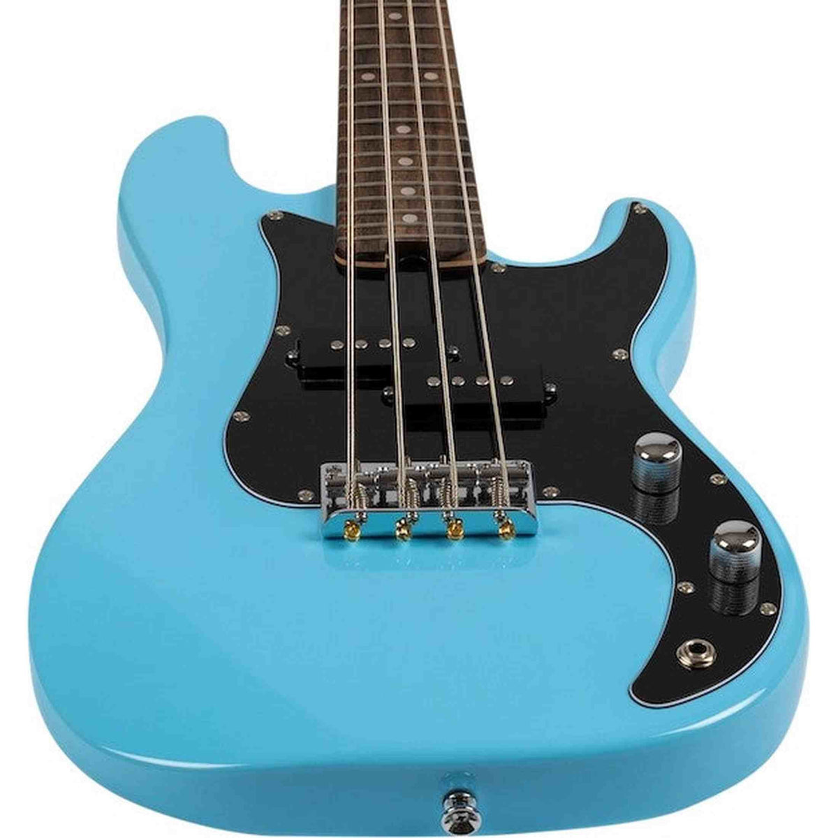 Flight Mini Bass Lite BL Elektrische Mini Bas Ukulele Blauw met Poplar Body en Alnico 5 Pickup