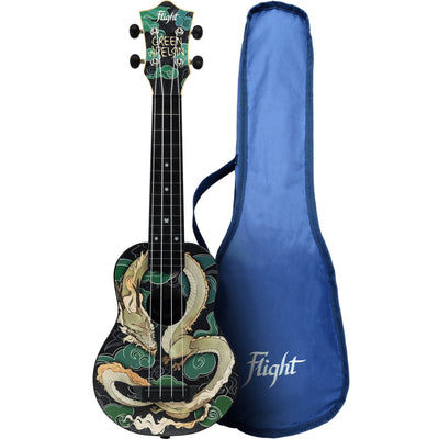 Flight TUS Jade Dragon Soprano Ukulele met Linden Top, ABS Body en Dragon Print