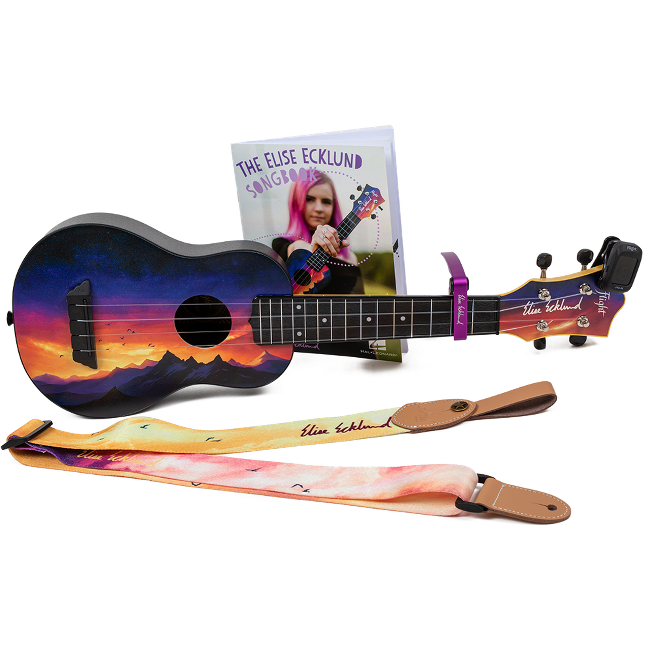 Flight TUS-EE Sunset PACK Elise Ecklund Signature Soprano Ukulele Set met Tuner, Capo, Strap, Songbook en Gigbag