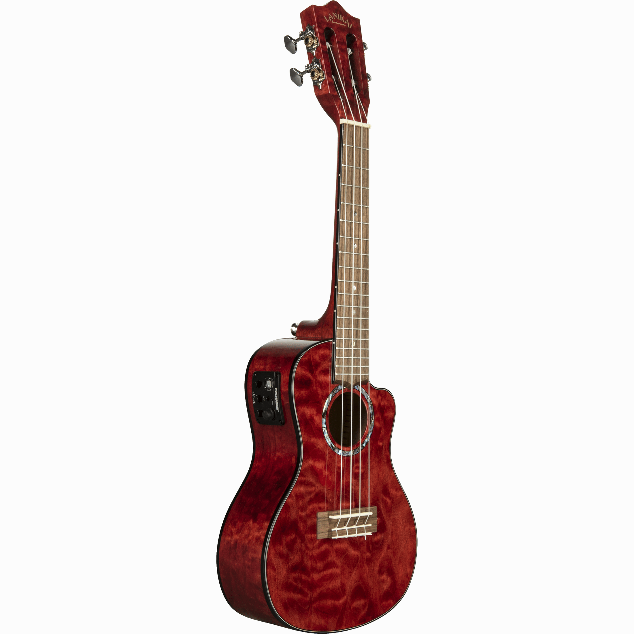 LANIKAI LKUQM-RDCEC Concertukelele, Quilted Maple-serie,rood,cutaway,voorversterke