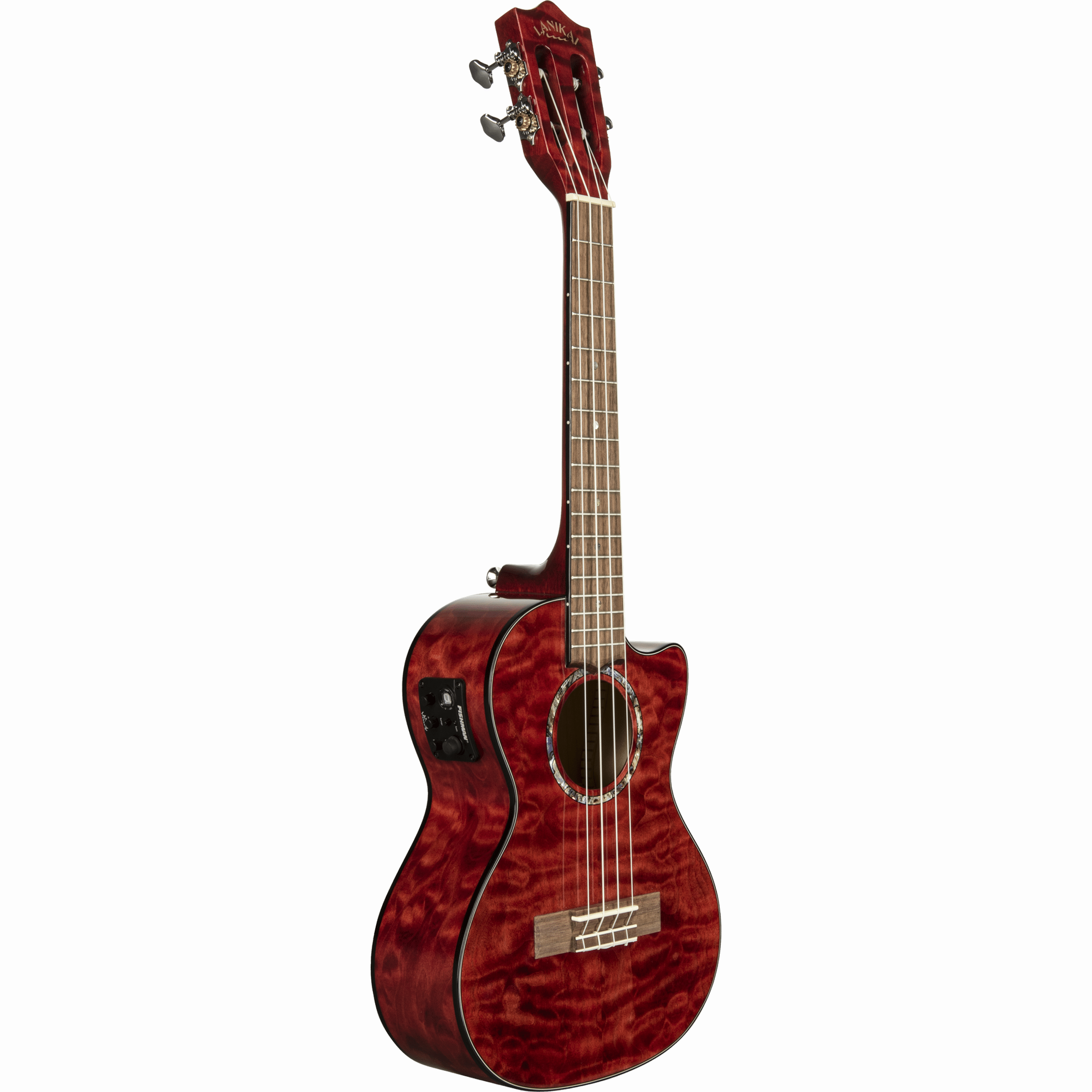 LANIKAI LKUQM-RDCET Tenorukelele, Quilted Maple-serie, rood, cutaway,voorversterke