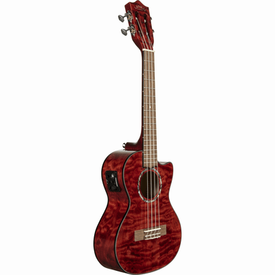 LANIKAI LKUQM-RDCET Tenorukelele, Quilted Maple-serie, rood, cutaway,voorversterke