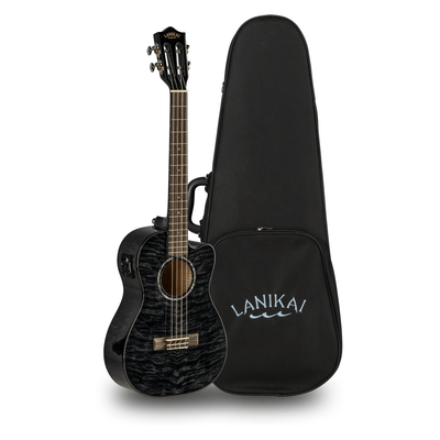 LANIKAI LKUQMBKCEB Baritonukulele, Quilted Maple Series, zwart, Cutaway, Preamp,