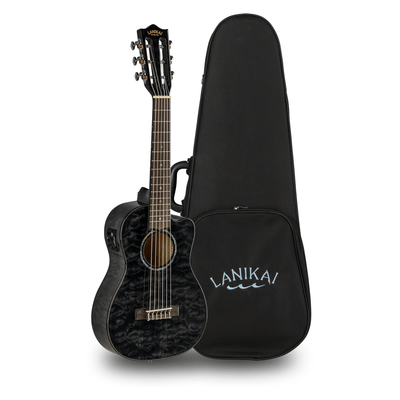 LANIKAI LKUQMBKCEG Guitarlele, Quilted Maple Serie, Black, Cutaway, Preamp, Softc