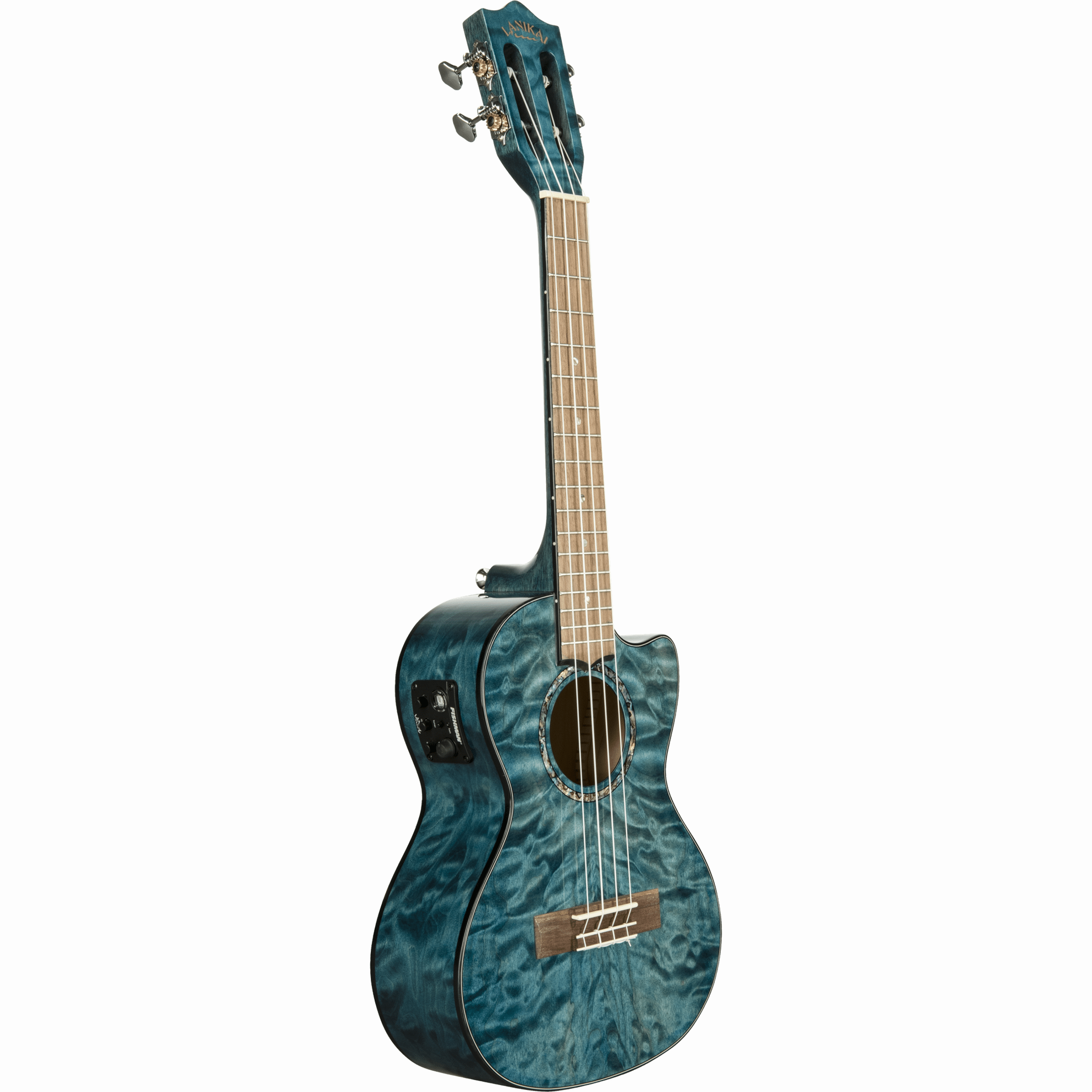 LANIKAI LKUQMBLCET Tenorukelele, Quilted Maple Serie, Blue Stain, Voorversterker,