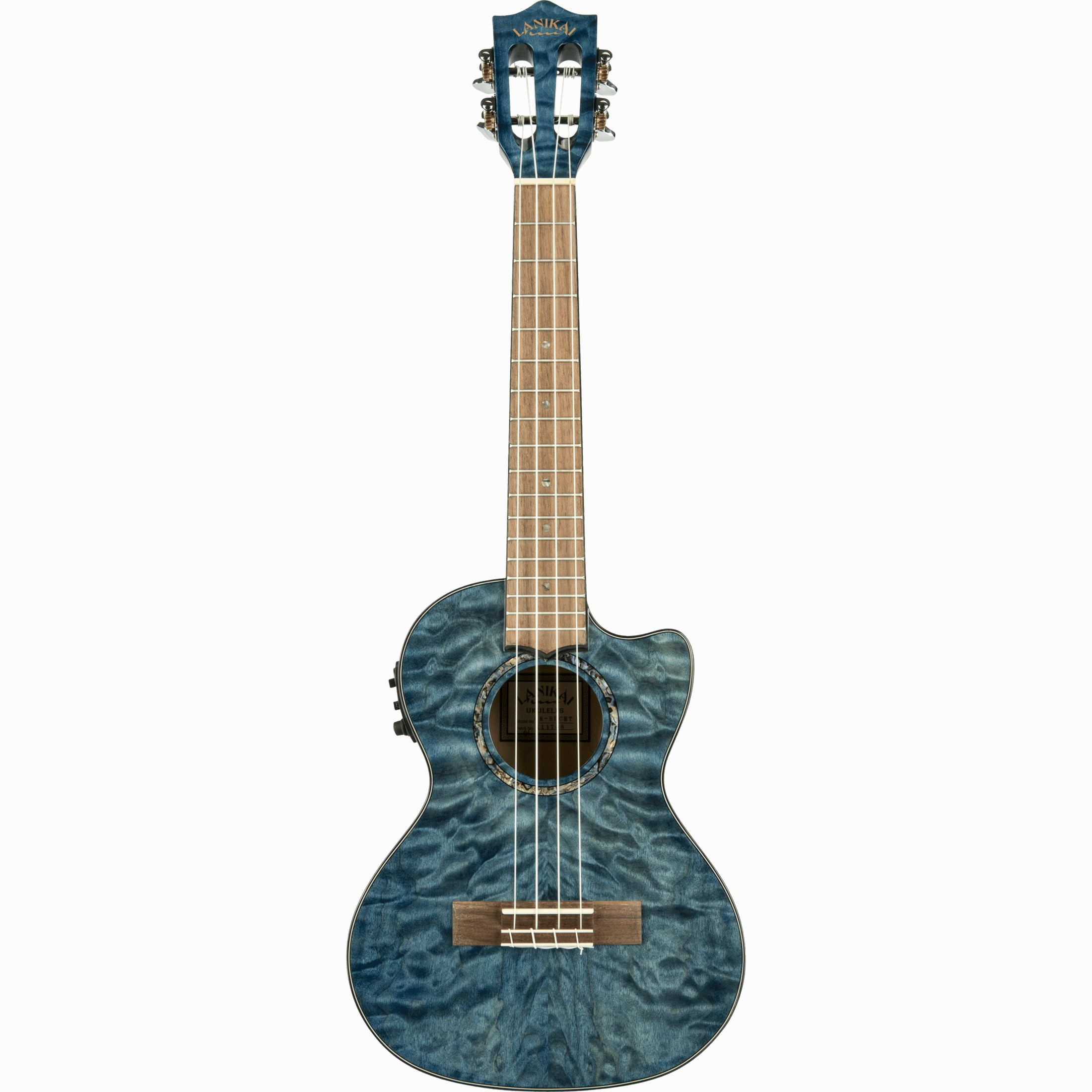LANIKAI LKUQMBLCET Tenorukelele, Quilted Maple Serie, Blue Stain, Voorversterker,